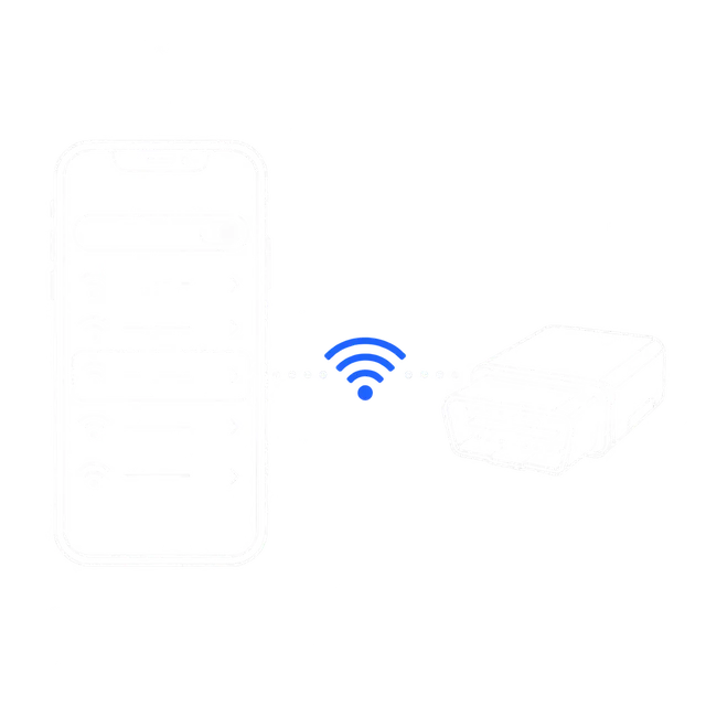 An iPhone Wi-Fi list connecting to an OBD adapter.