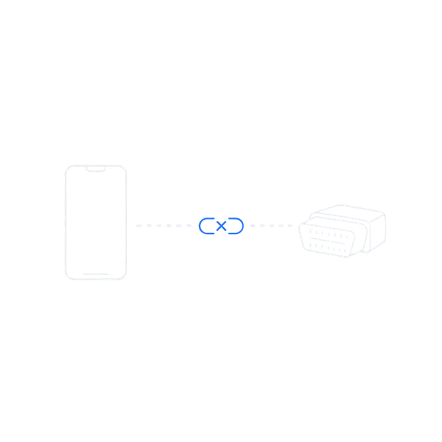 An OBD adapter and an iPhone with a broken connection between them.